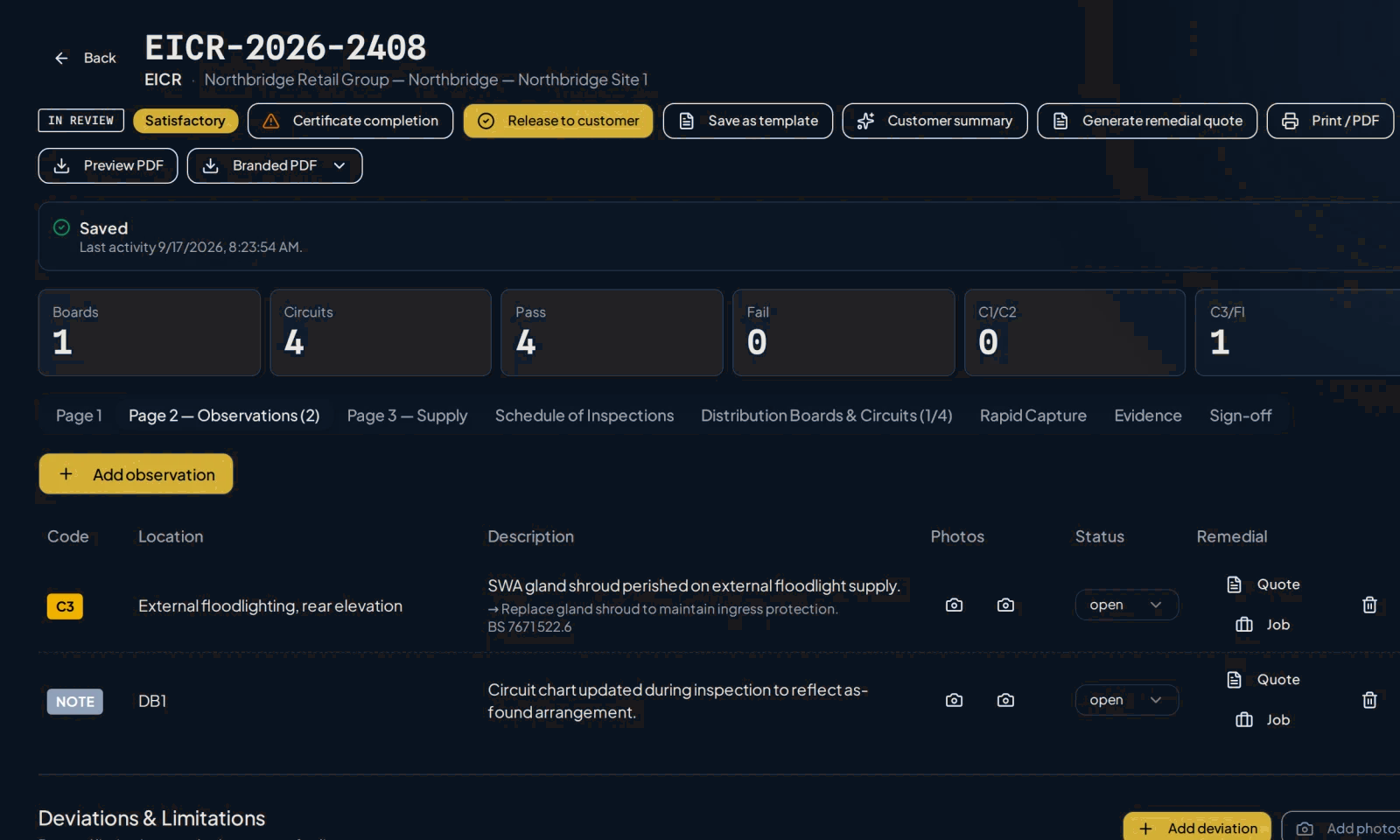 Curcle EICR observations and review workspace