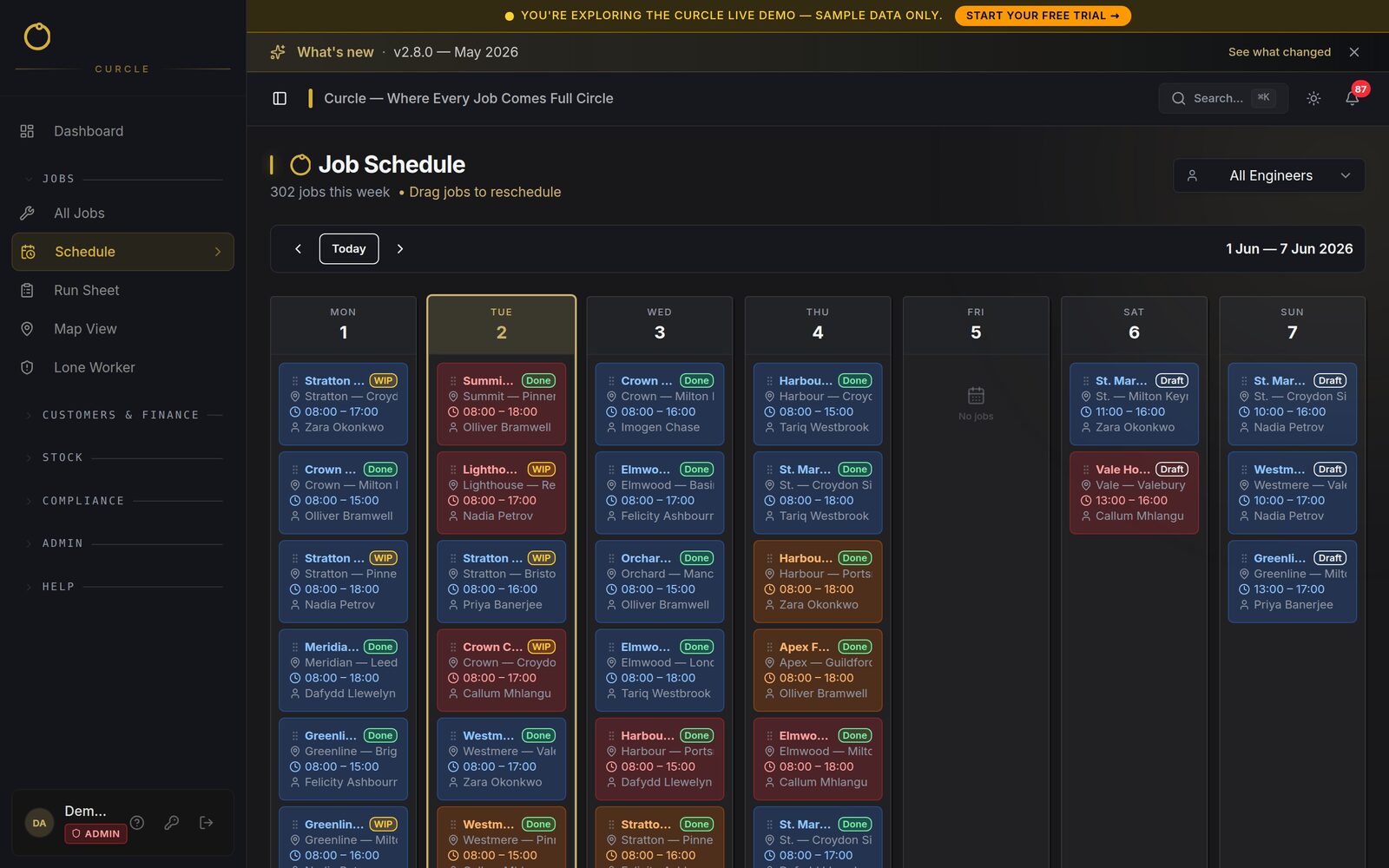 Curcle engineer schedule view