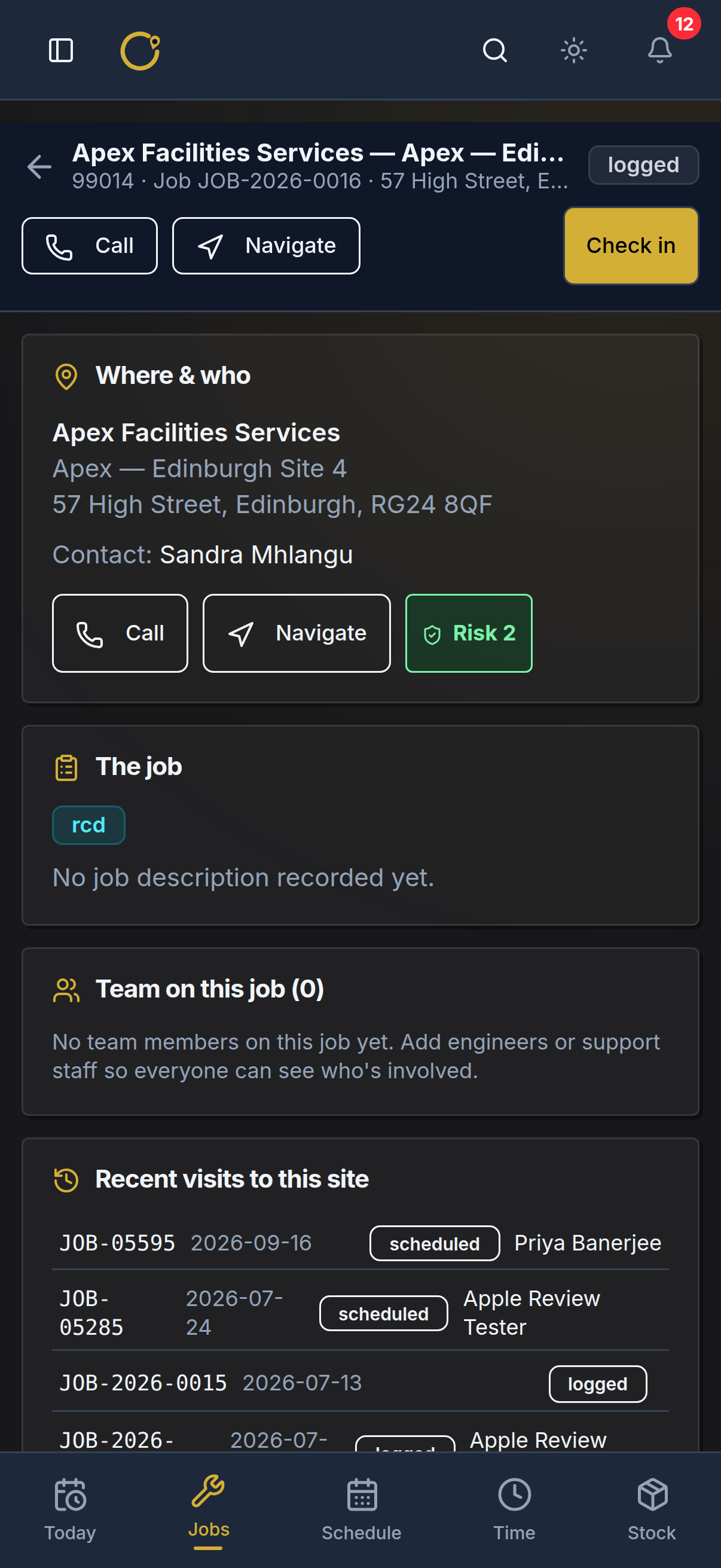 Curcle engineer app — Job detail & check-in