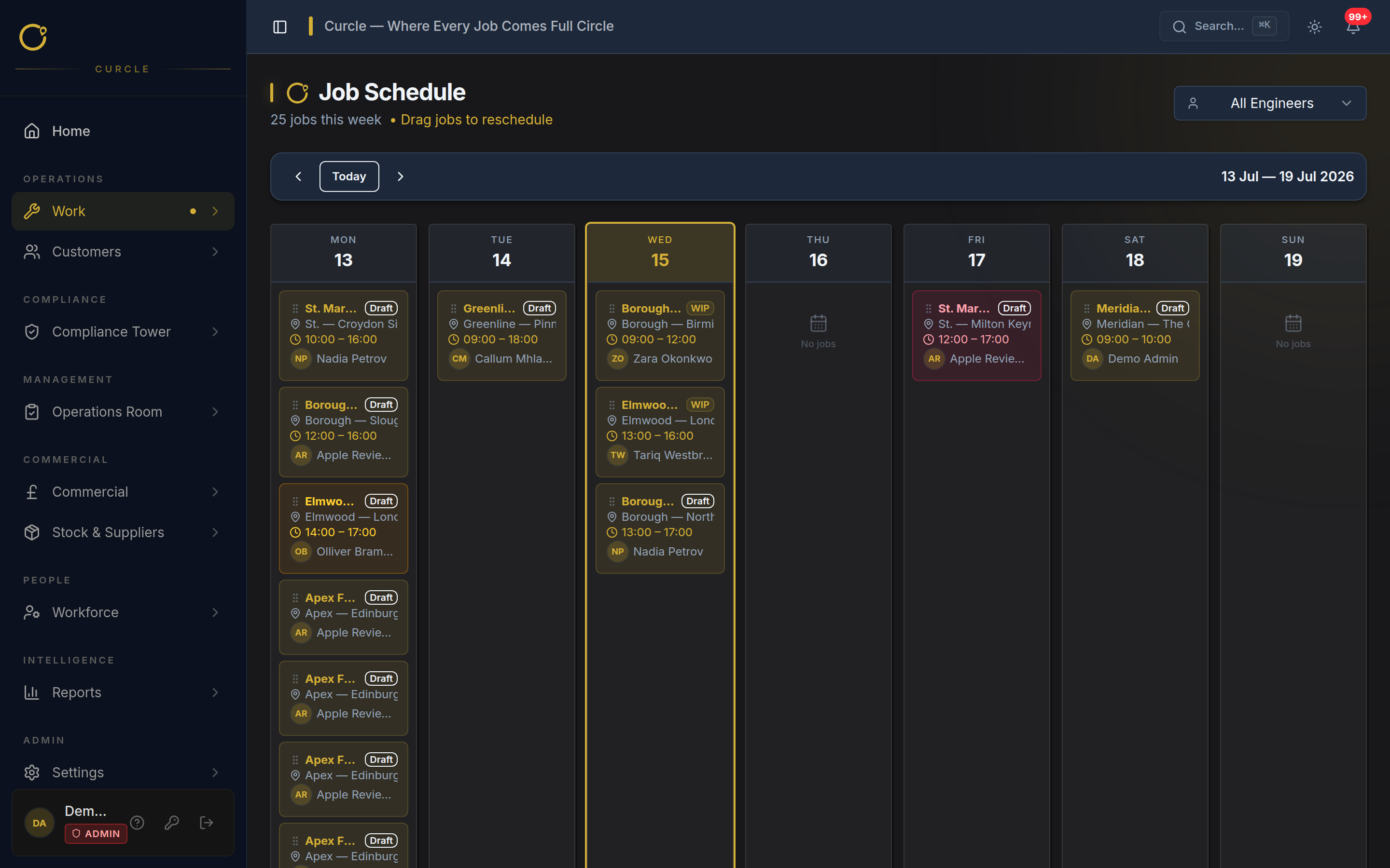 Curcle engineer schedule view
